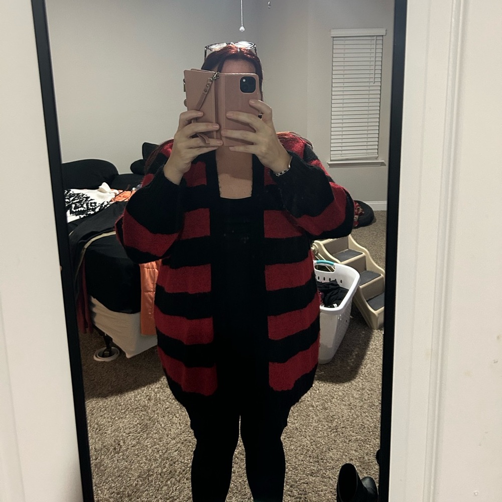 Black and red striped cardigan